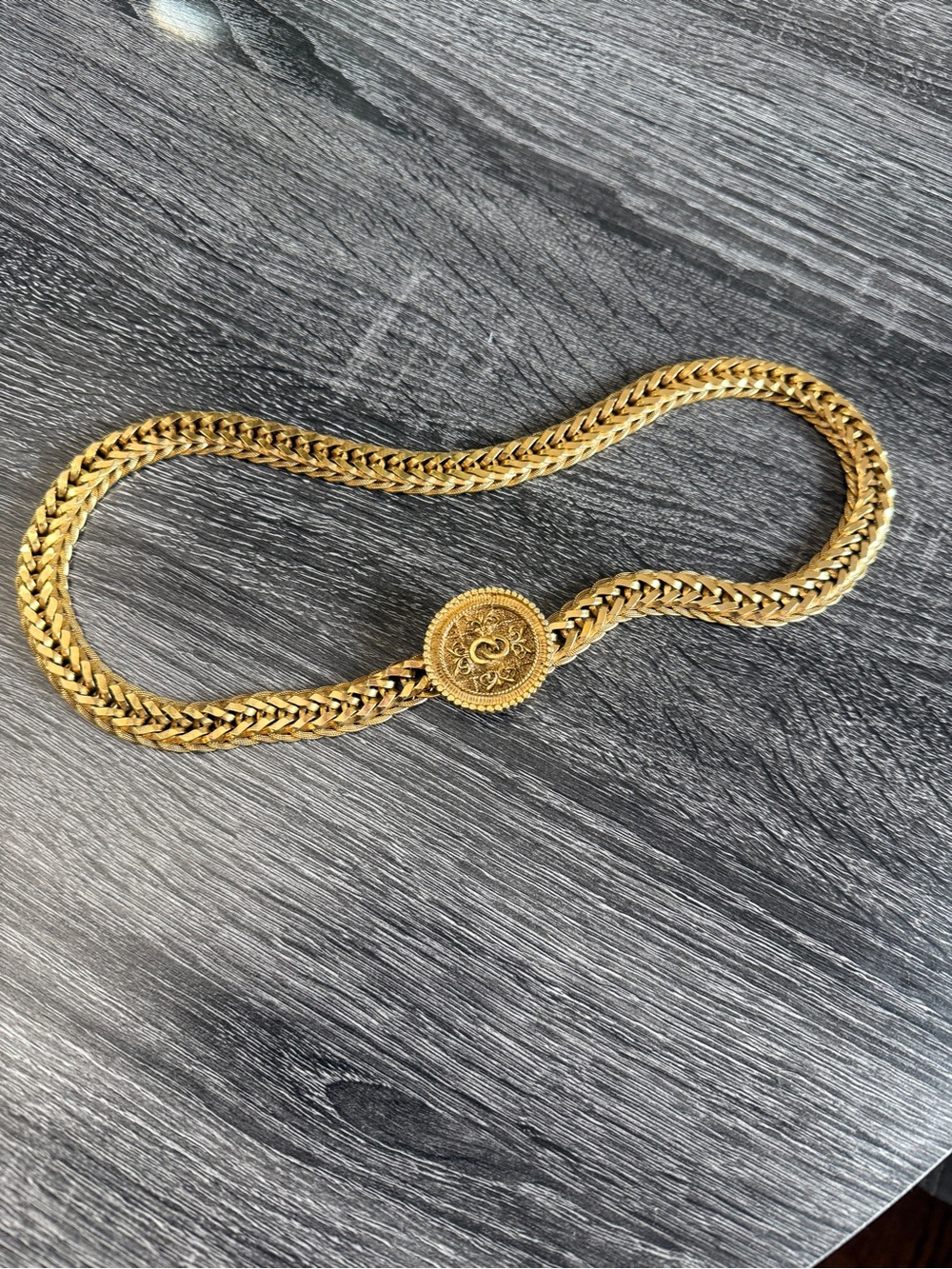 Vtg Accessocraft NYC Gold Omega Chain Medallion Statement Necklace